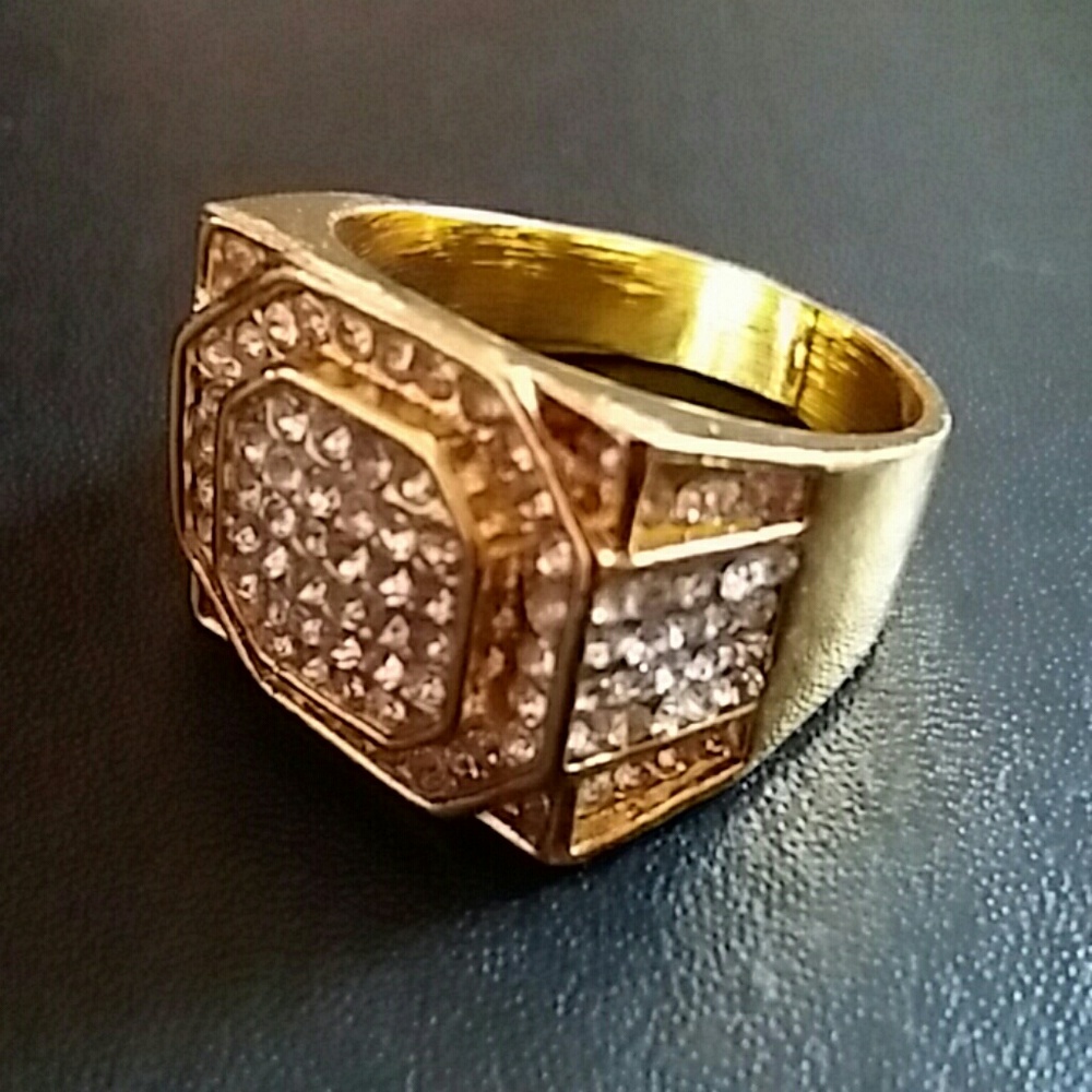 Men's Bling Gold Plated Ice Ring
